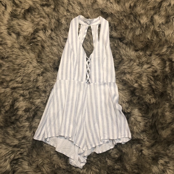 LF Rumor Boutique Cross Front Striped Romper - Picture 2 of 5